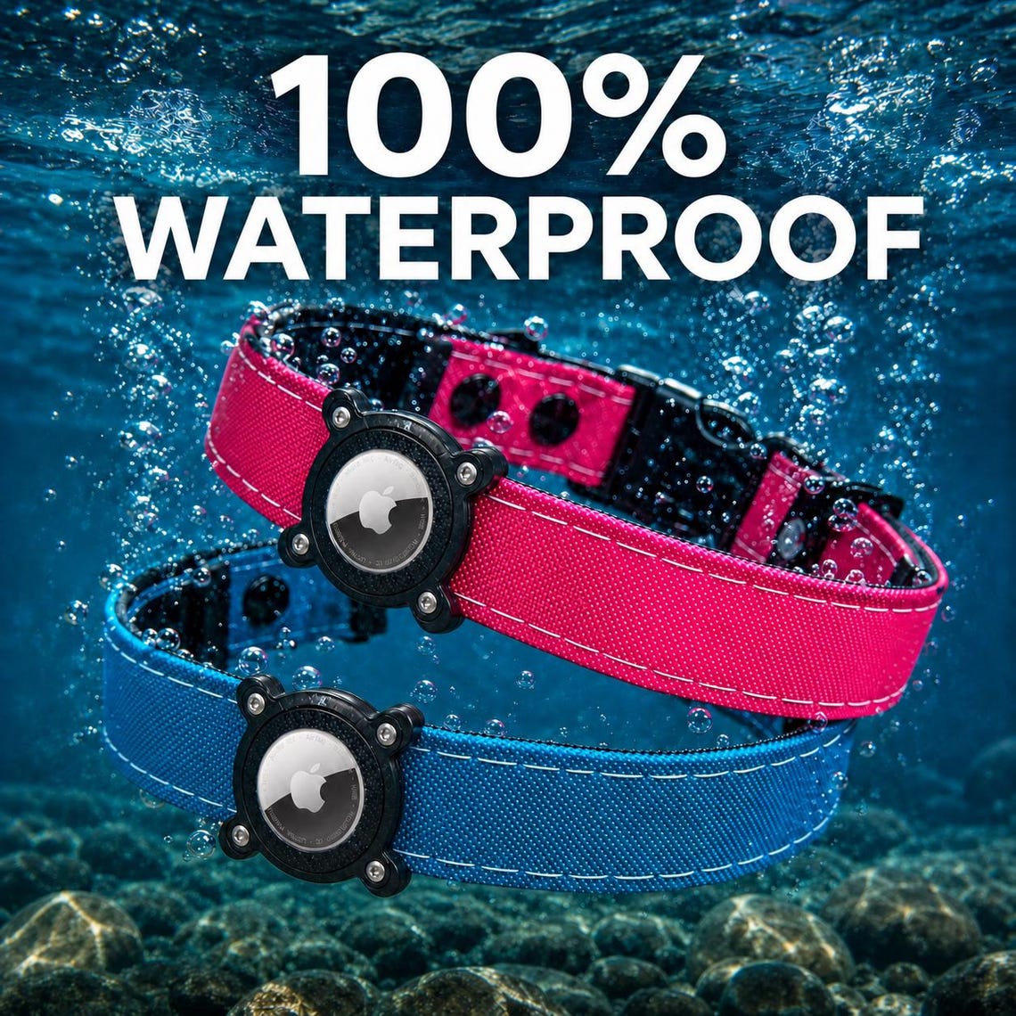 Rugged Waterproof AirTag Dog Collar with Built-In Holder